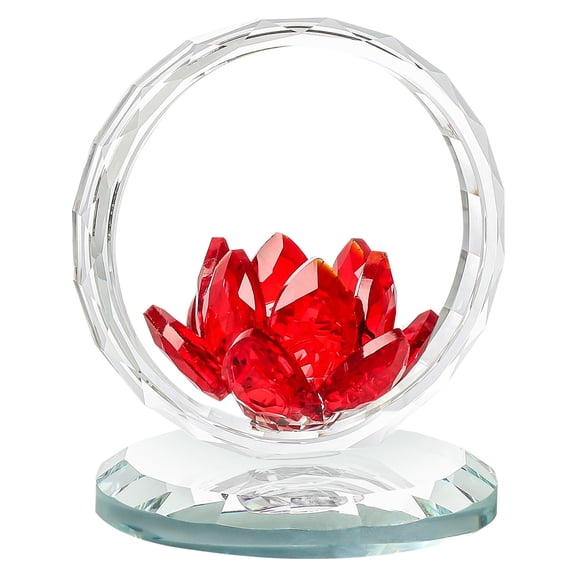 DefiDgd Crystal Lotus Flower Basket Figurine Glass Table Decor for Home Wedding Living Room Office Shelf Centerpiece Decoration(Red)