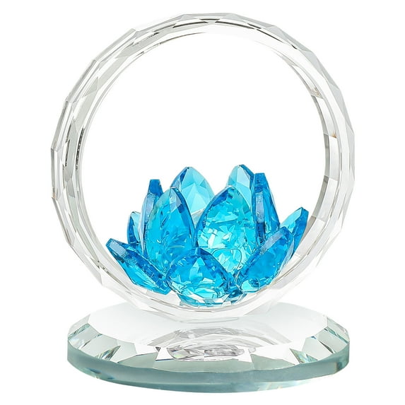 DefiDgd Crystal Lotus Flower Basket Figurine Glass Table Decor for Home Wedding Living Room Office Shelf Centerpiece Decoration(Sky Blue)