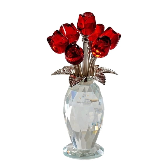 DefiDgd Crystal Rose Bouquet Figurine with Clear Vase,Festival Decorative Flower Statue for Tabletop Bookshelf Home Decor,Fortunate Flower Gifts for Mom Girlfriend Women(Red)