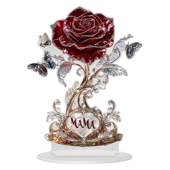 DefiDgd Crystal Style Acrylic 2D Flat Floral Table Ornament,Rose Flower Flat Tabletop Centerpiece With Base for Valentine's Day Mother's Day Mantel Home Decor,Gift