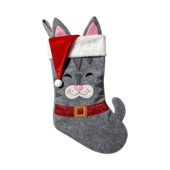 DefiDgd Cute Cat Face Felt Christmas Sock Gift Bag,Cartoon Style Hanging Sock Caddy with Santa Hat Ornament for Christmas Fireplace Mantel Wall Holiday Party Home Decor