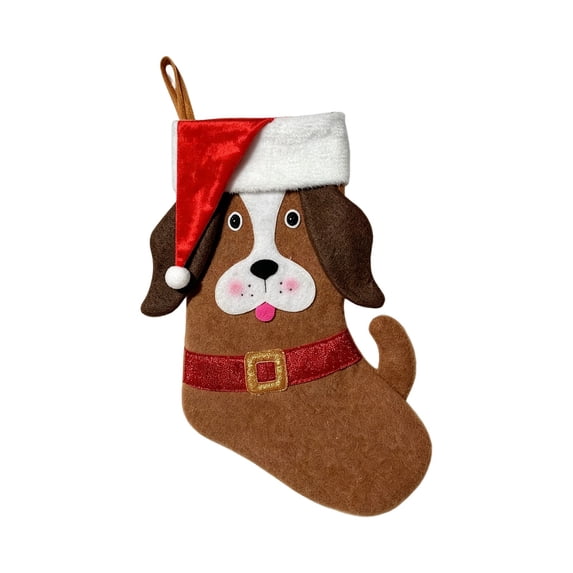 DefiDgd Cute Dog Face Felt Christmas Sock Gift Bag,Cartoon Style Hanging Sock Caddy with Santa Hat Ornament for Christmas Fireplace Mantel Wall Holiday Party Home Decor