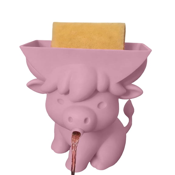DefiDgd Cute Highland Cattle Shaped Sponge Holder,Self-draining Countertop Sponge Organizer Kitchen Storage Rack for Sink Sponge Scrubber Small Cleaning Gadgets,Home Kitchen Decoration(E)