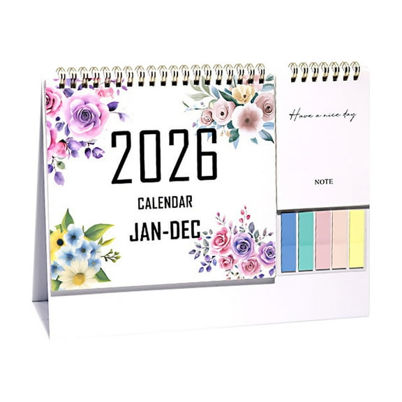 DefiDgd Desk Calendar 2026-2027,Small Desktop Calendar with Floral Design,Flip Calendar with Daily Blocks for Teacher,Office and Home(D)