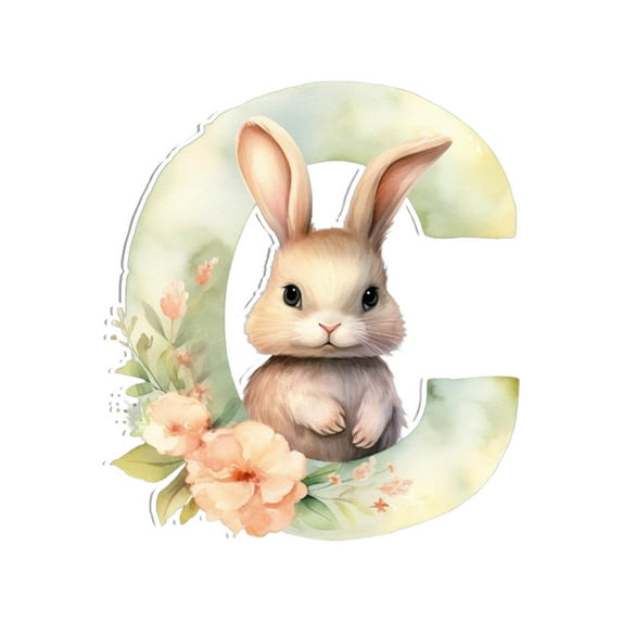 DefiDgd Easter Bunny Flower 26 Letters Hanging Ornament,2D Flat Acrylic Personalized A-Z Alphabet Ornaments for Easter Spring Party Window Home Hanging Decoration(C)
