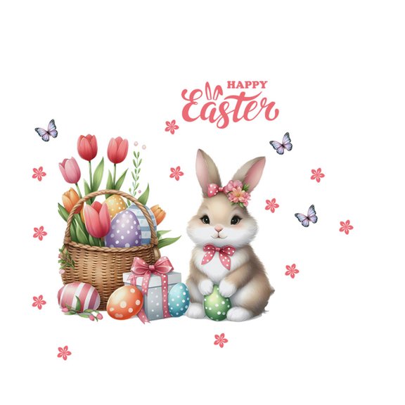 DefiDgd Easter Bunny Flower Window Clings for Wall Windows,Watercolor Lovely Holiday Stickers for Spring Farmhouse Office Livingroom Home Decorations(C)