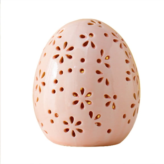 DefiDgd Easter Ceramic Hollow Out Egg Night Light Table Decorations,Rustic Farmhouse Light Up Tabletop Statue for Holiday Easter Home Table Decor Supplies