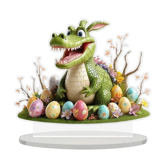 DefiDgd Easter Colorful Eggs Table Standing Sign,2D Acrylic Desktop Ornament,Crocodile Decor Accessories for Living Room Holiday Party Home Office(C)