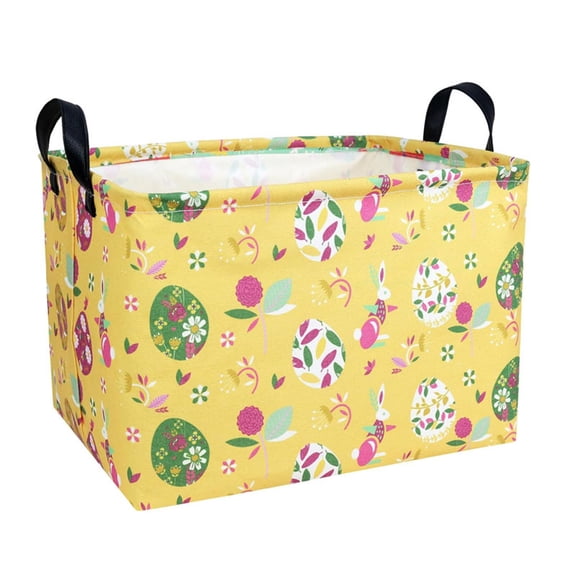 DefiDgd Easter Cute Bunny Egg Fabric Storage Box,Mini Canvas Storage Bins with Handles for Bathroom Office Home Item Toy Clothes Storage(B)