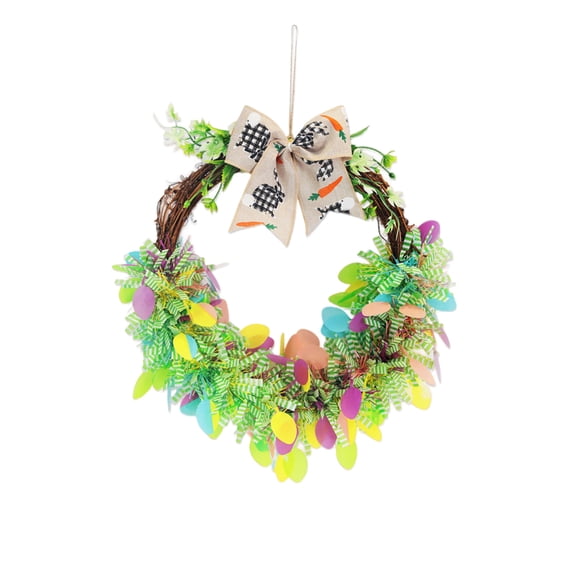 DefiDgd Easter Egg Wreaths for Front Door,Colorful Easter Artificial Egg Wreath Hanging Decoration for Farmhouse Home Indoor Outdoor Easter Party Decor(C)