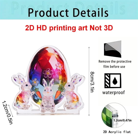 DefiDgd Easter Faux Crystal Egg Bunny Ornament,Colorful 2D Flat Acrylic Easter Desk Figurines Decorations for Easter Spring Party Home Decor,Gift for Friend Family(E)