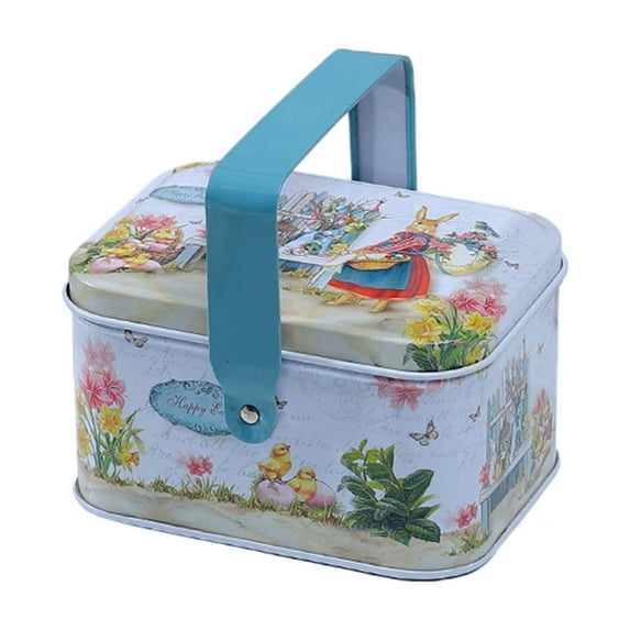 DefiDgd Easter Iron Tin Box with Handle,Vintage Portable Gift Packaging Box Candy Snack Storage Box for Easter Egg Hunting,Festival Candy Gifts Party Favor Supplies(B)