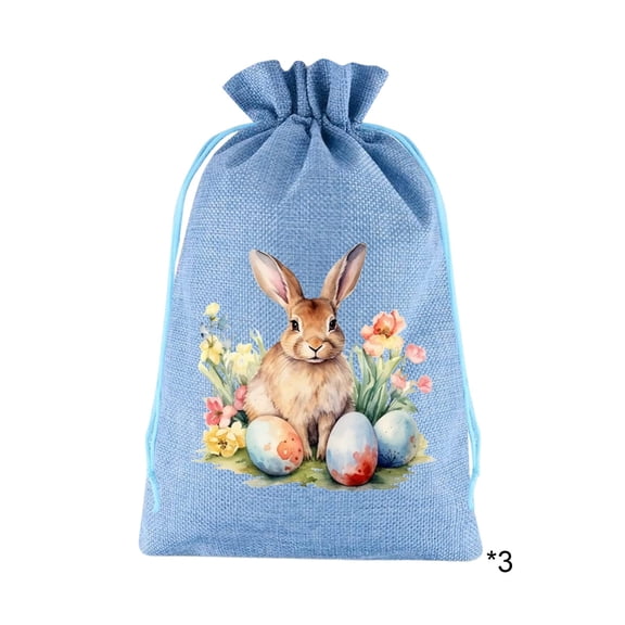 DefiDgd Easter Painted Rabbits Egg Flower Fabric Bag with Drawstring,Easter Spring Birthday Party Egg Hunt Game Supplies,Candy Gift Snake Storage Bag(Blue)