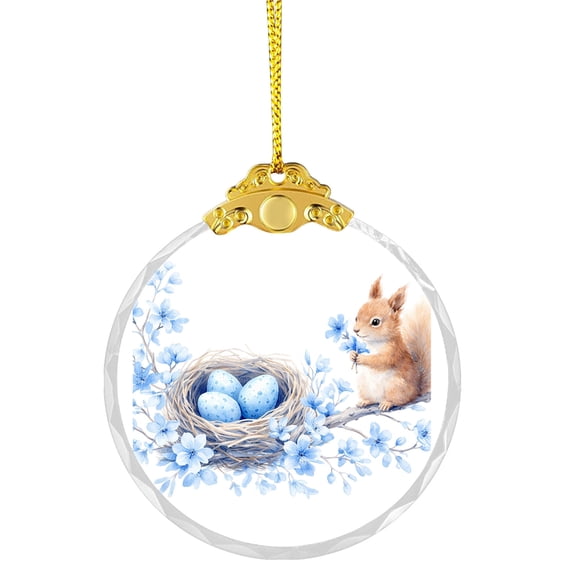 DefiDgd Easter Round Pendant with Golden Top and Hanging Ropes,2D Flat Animal Easter Egg Hanging Ornament for Easter Birthday Celebrations Party Home Decorations Supplies(Squirrel)