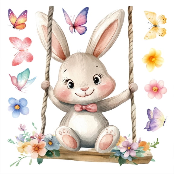 DefiDgd Easter Window Clings,Glitter Happy Easter Bunny Rabbit Egg Window Stickers Window Glass Decals for Home Office Living Room Kitchen Party Decor(Swing Bunny)