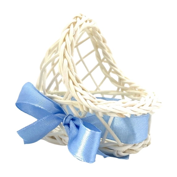 DefiDgd Easter Woven Faux Wicker Baskets,Handmade Waterproof Flower Baskets,Rustic Half Moon Gift Baskets with Bow Adorned for Wedding Picnic Party Home Garden Decor(Blue)