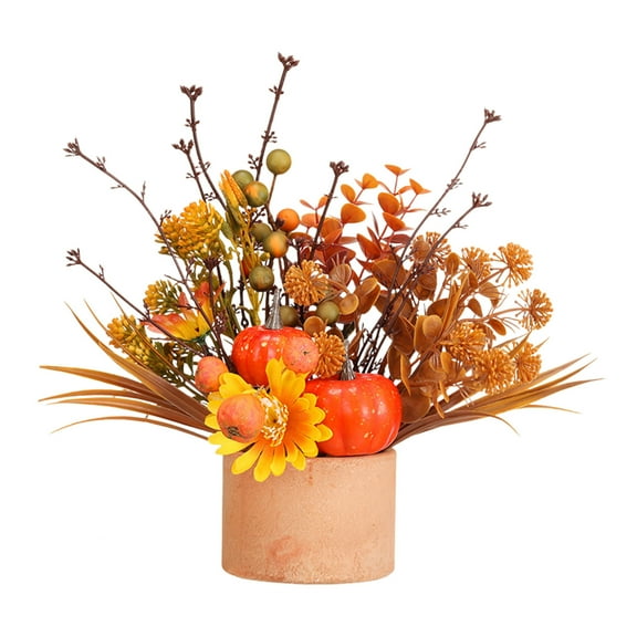 DefiDgd Fall Faux Potted Plants Pumpkins Berries Pine Floral Cones Ornament,for Fall Thanksgiving Table Centerpiece Living Room Bedroom Decoration(B)