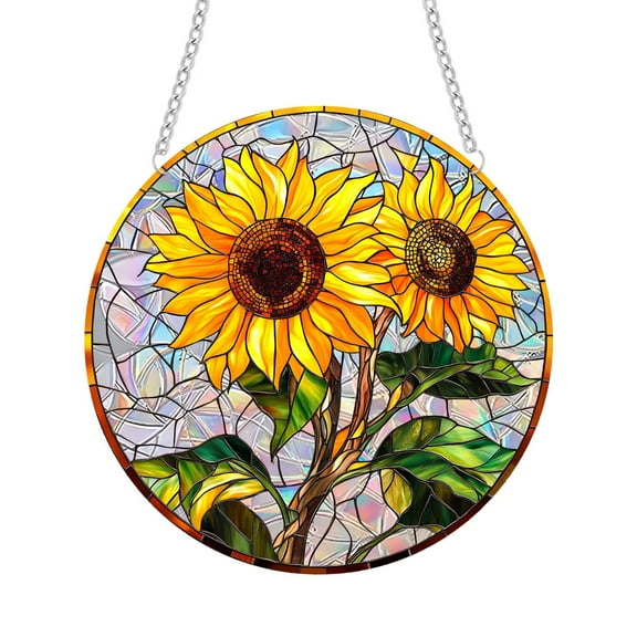 DefiDgd Fall Sunflower Stained Acrylic Suncatcher Hanging Decoration,2D Flat Sunflower Suncatcher,for Kitchen Living Room Thanksgiving Birthday Sunflower Lovers Decor Gifts