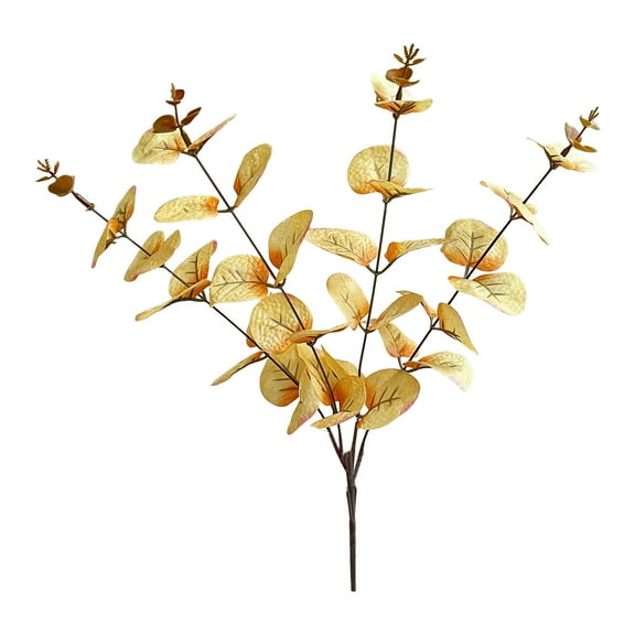 DefiDgd Faux Eucalyptus Leaf Stems Bulk Green Plant Branches,Long Lasting Decorative Picks for Vase Arrangements,Wedding Centerpieces Office Table Home Floral Display Decoration(Yellow)