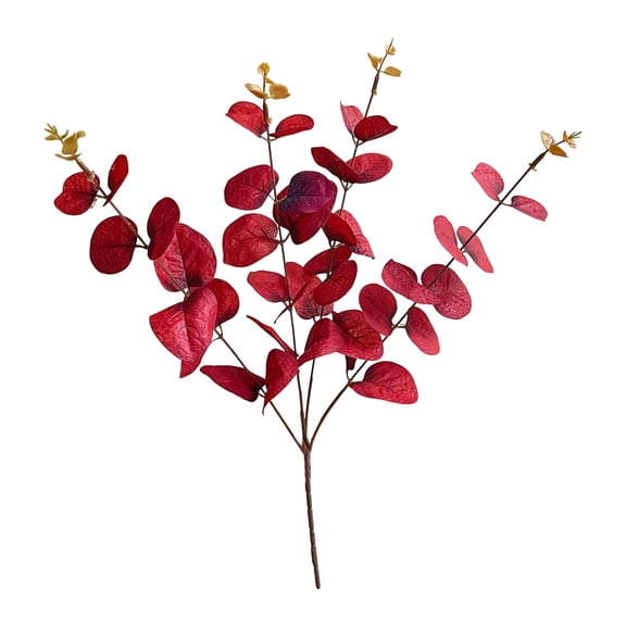 DefiDgd Faux Eucalyptus Leaf Stems Bulk Green Plant Branches,Long Lasting Decorative Picks for Vase Arrangements,Wedding Centerpieces Office Table Home Floral Display Decoration(Red)
