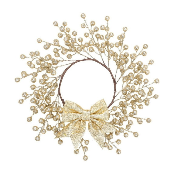 DefiDgd Faux Garland Berries Wreath with Bow for Front Door,Christmas Berry Wreath for Cabinet Wedding Window Home Wall Indoor Decor(Gold)