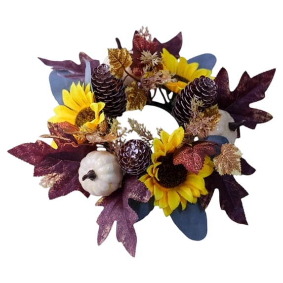 DefiDgd Faux Pumpkin Maple Leaf Candle Ring Wreath,Fall Decorative Floral Candle Holder Ring for Thanksgiving Halloween Dining Table Centerpiece Mantel Farmhouse Home Party Decor(D)