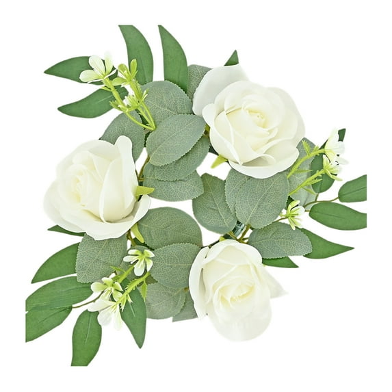 DefiDgd Faux Rose Candle Rings,3 Head Floral Wreaths with Leaves Mini Candlesticks for Wedding Valentine S Day Birthday Table Centerpieces and Party Decorations(P)
