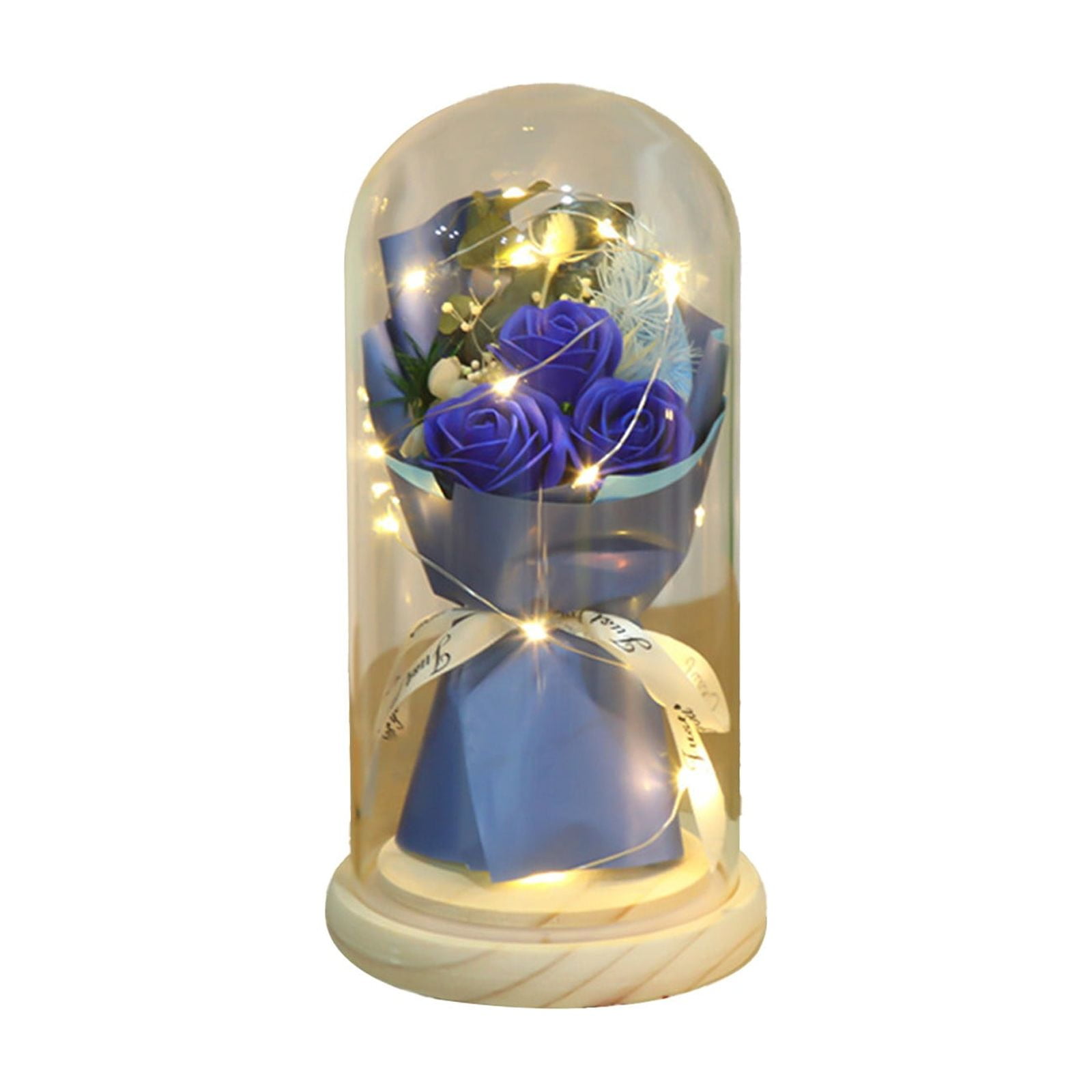 DefiDgd Faux Rose in Round Dome Mothers with LEDs,Flower Forever Rose ...