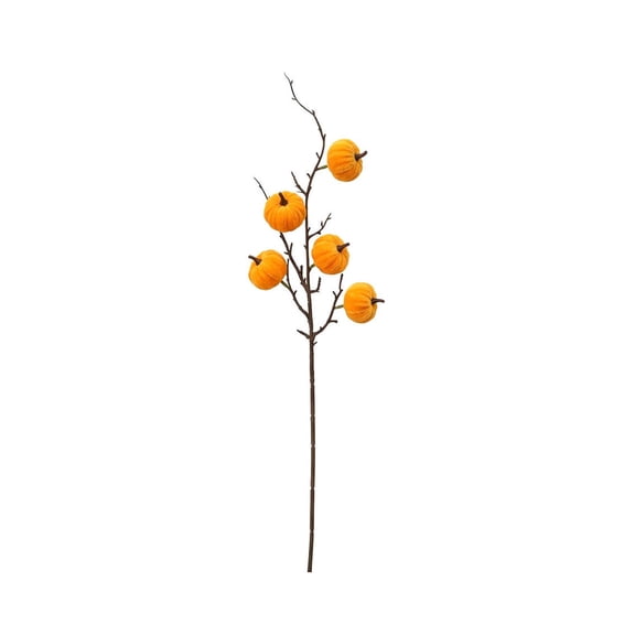 DefiDgd Faux Velvet Pumpkin Branch,Artificial Pumpkin Pick,Rustic Farmhouse Floral Arrangement for Thanksgiving Halloween Vase Filler Mantel Table Centerpiece Home Decor(Yellow)