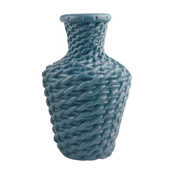 DefiDgd Faux Woven Style Plastic Vase,Narrow Opening Decorative Flower Bottle,Rustic Floral Container for Floral Arrangement Living Room Bedroom Table Centerpiece Home Decor(Blue)
