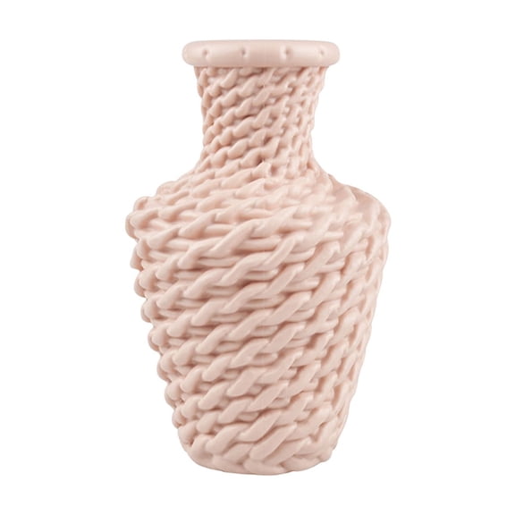 DefiDgd Faux Woven Style Plastic Vase,Narrow Opening Decorative Flower Bottle,Rustic Floral Container for Floral Arrangement Living Room Bedroom Table Centerpiece Home Decor(Pink)