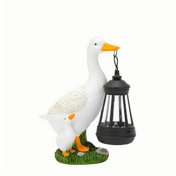 DefiDgd Garden Duck Statues with Solar Lantern Outdoor Decoration,Porch Duck Statue for Front Yard Garden Balcony Decor