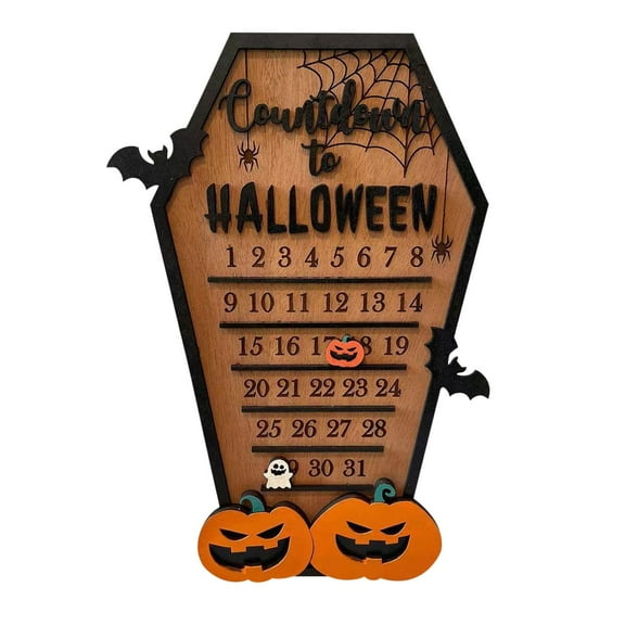 DefiDgd Halloween Advent Countdown Calendar,Pumpkin Bat Ghost Calendar with Moving Wooden Block for Halloween Home Decor Holiday Ornament Desk Decoration Gift Family Wall Hanging Ornament