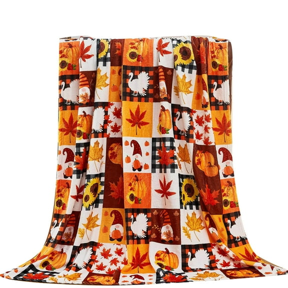 DefiDgd Halloween Blanket, Thanksgiving Pumpkin Blanket, 39.37x 29.52in Super Soft Flannel Pumpkin Maple Leaves Sunflower Pattern Printed Halloween Throw Blanket, Nap Blanket ,Travel Portable Quilt
