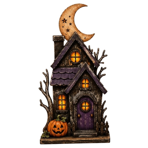 DefiDgd Halloween Castle House Figurine,Assemblable Gothic Style Wooden Decor,Spooky Tabletop Centerpiece for Dining Table Cabinet Bookshelf Mantel Home Party Decoration(B)