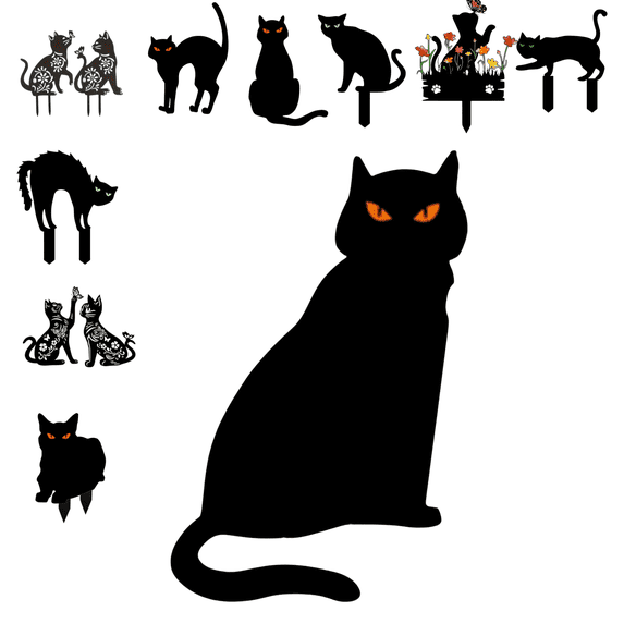 DefiDgd Halloween Metal Cat Garden Stakes Black,Silhouette Style Yard Decor with Red Eyes Design for Outdoor Lawn Flower Bed Patio Porch Pathway Home Holiday Decoration(EE)