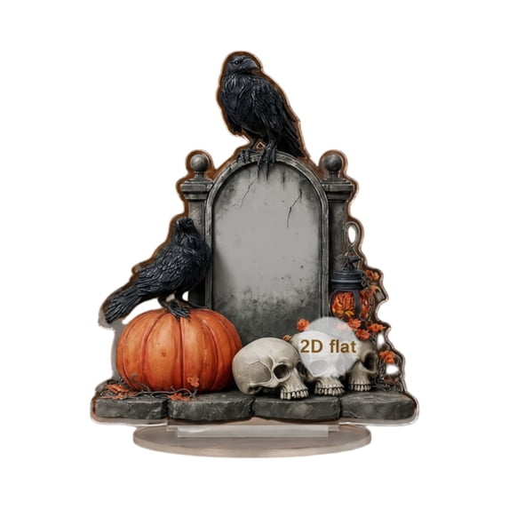 DefiDgd Halloween Tombstone Crow Skull Pumpkin Acrylic Tabletop Ornament,Spooky Gothic Decor Sign for Thanksgiving Halloween Shelf Tabletop Bedroom Holiday Party Home Decoration(A)