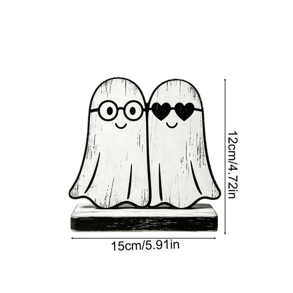 DefiDgd Halloween Wooden Ghost Table Sign with Base,Vintage Style Ghost Flat Tabletop Decor for Fall Home Shelf Mantel Tiered Tray Party Holiday Gift(C)