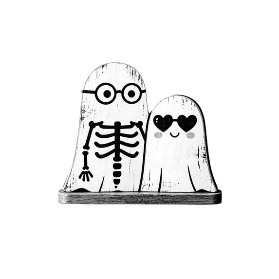 DefiDgd Halloween Wooden Ghost Table Sign with Base,Vintage Style Ghost Flat Tabletop Decor for Fall Home Shelf Mantel Tiered Tray Party Holiday Gift(D)
