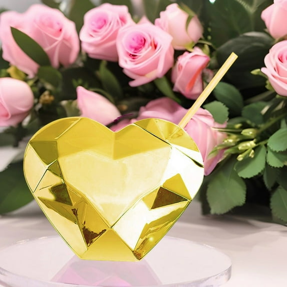 DefiDgd Heart Shaped Cup with Straw,Shiny Reusable Portable Electroplated Cup for Juices Drink for Wedding Celebrations and Birthdays(Yellow)