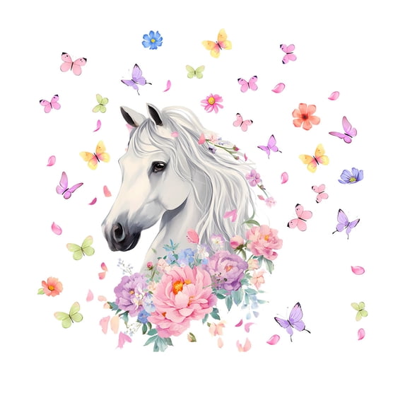 DefiDgd Horses Flower Butterfly Wall Decals,Farm Animal Stickers for Living Room Bedroom Wedding Farmhouse Home Decoration Gift