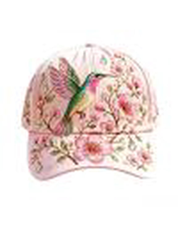 Hummingbird Floral Embroidered Baseball Cap,Rhinestone Adorned Soft Adjustable Baseball Hat,Lightweight Casual Hat for Women Men Outgoing Beach Daily Wear Holiday Accessory(A)