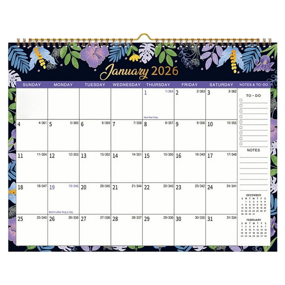 DefiDgd Jan 2026-Dec 2026 Wall Calendar,12Mouth Wall Calendar with Flower Pattern,Monthly 2026,with Ruled Blocks,Thick Paper,Holidays(Purple)