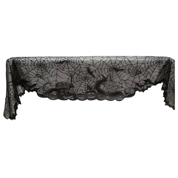 DefiDgd Lace Spider Web Fireplace Mantel Scarf,Spider Bat Scalloped Edge Mantel Runner for Fireplace Dining Table Window Home Party Spooky Holiday Decoration