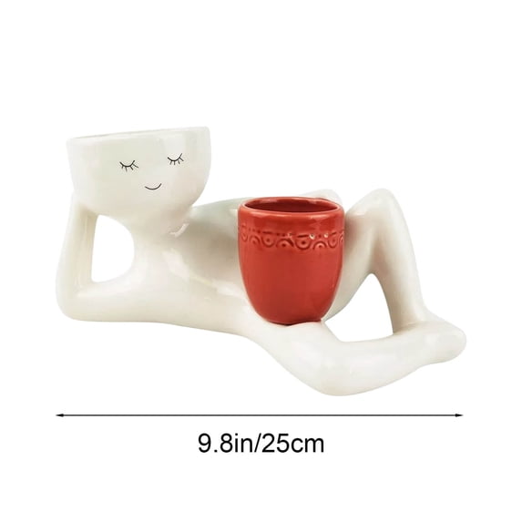 DefiDgd Lazy Man Shaped Planter,Little Figure Flower Pot Ornament,Relaxing Person Holding Pot for Home Office Desk Window Vase Decoration(A)