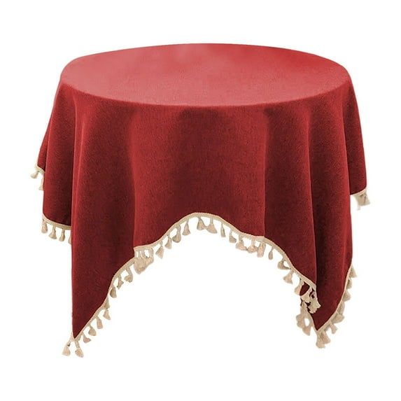 DefiDgd Linen Rectangle Table Cloth with Tassel,Waterproof Farmhouse Burlap Tablecloths for Kitchen Dining Coffee Table Indoor Holiday Party Decor(Red)