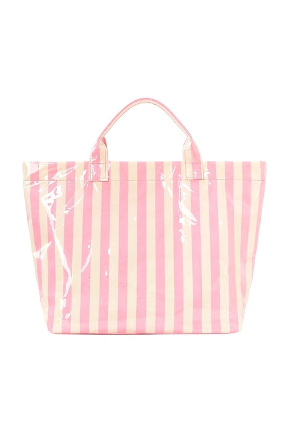 PVC Striped Tote Bag with Zipper,Waterproof Large Capacity Checkered Tote Bag Large Handbag for Work Travel Daily Use(Pink)