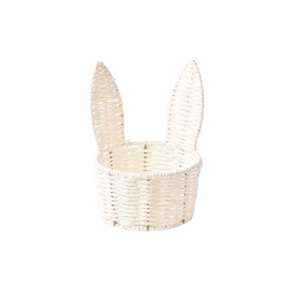 DefiDgd Paper Cord Woven Easter Basket with Large Bunny Ear,Festival Flower Basket Gift Basket for Easter Spring Party Celebrations Candy Toy Egg Storage Supplies(White)