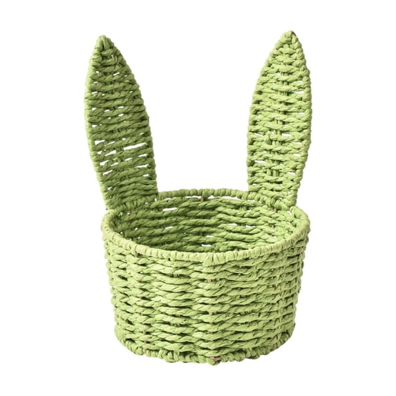 DefiDgd Paper Cord Woven Easter Basket with Large Bunny Ear,Festival Flower Basket Gift Basket for Easter Spring Party Celebrations Candy Toy Egg Storage Supplies(Green)