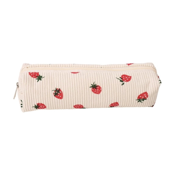 DefiDgd Pencil Case Pen Bag,Strawberry Pattern Design Large Capacity Storage Bag Makeup Brush Pouch for Tabletop Classroom Office Home Organization Supplies(Beige)